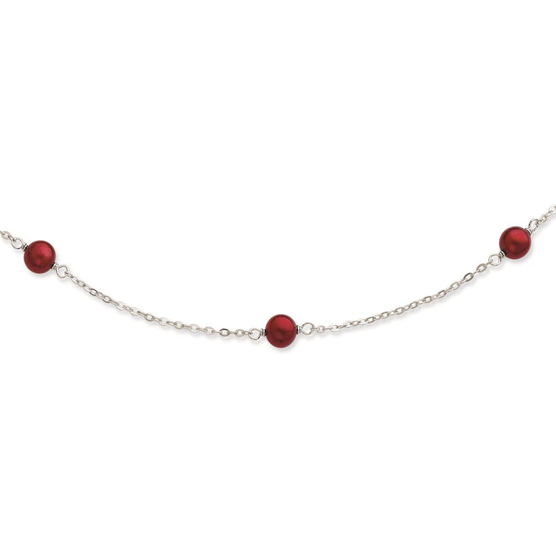 Sterling Silver 7-8mm Brgndy Fw Cultured Pearl W/2In Ext. Necklace