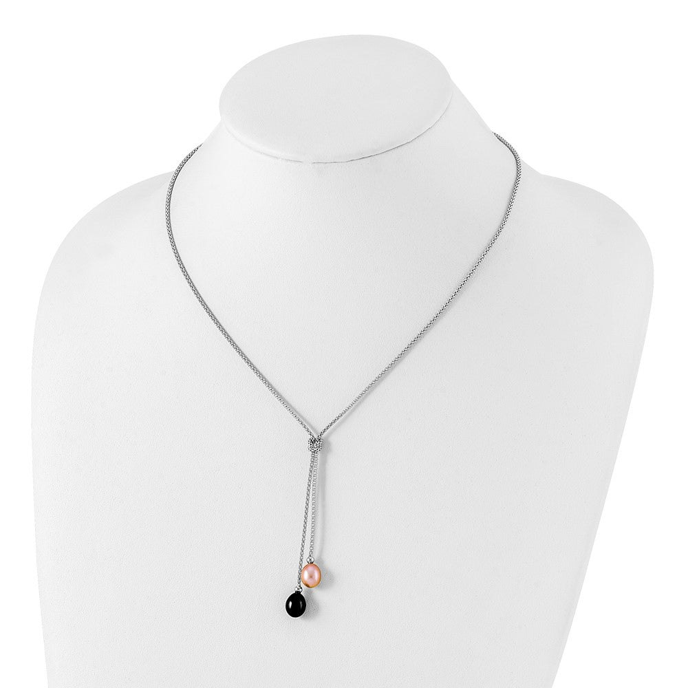 Sterling Silver Rhodium-Plated Fwc Pearl Knot 18In Necklace/Earring Set