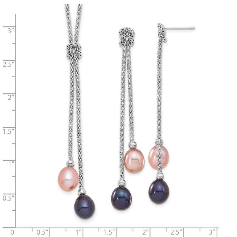 Sterling Silver Rhodium-Plated Fwc Pearl Knot 18In Necklace/Earring Set