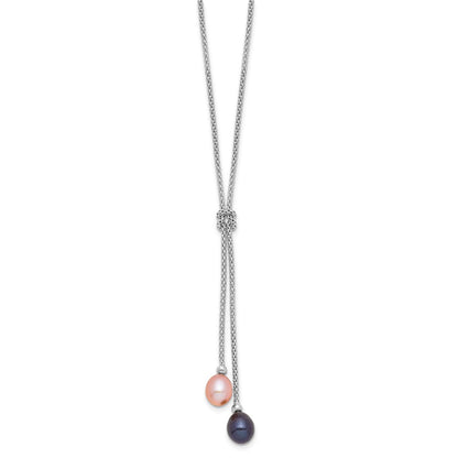 Sterling Silver Rhodium-Plated Fwc Pearl Knot 18In Necklace/Earring Set