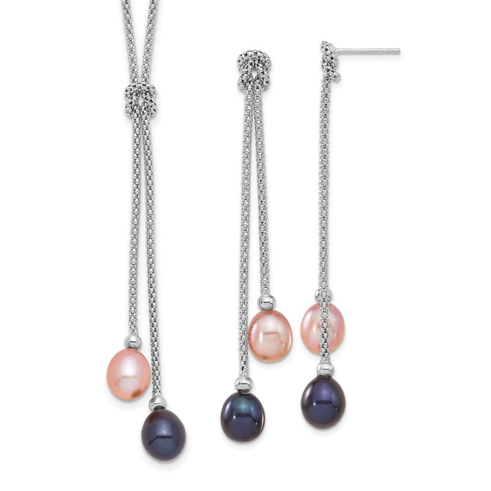 Sterling Silver Rhodium-Plated Fwc Pearl Knot 18In Necklace/Earring Set
