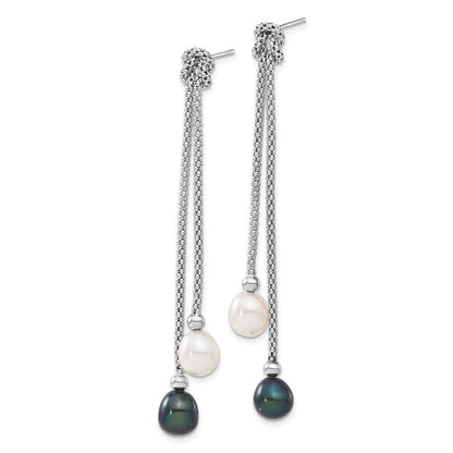 Sterling Silver Rhodium-Plated Fwc Pearl Knot 18 In. Neck/Earring Set