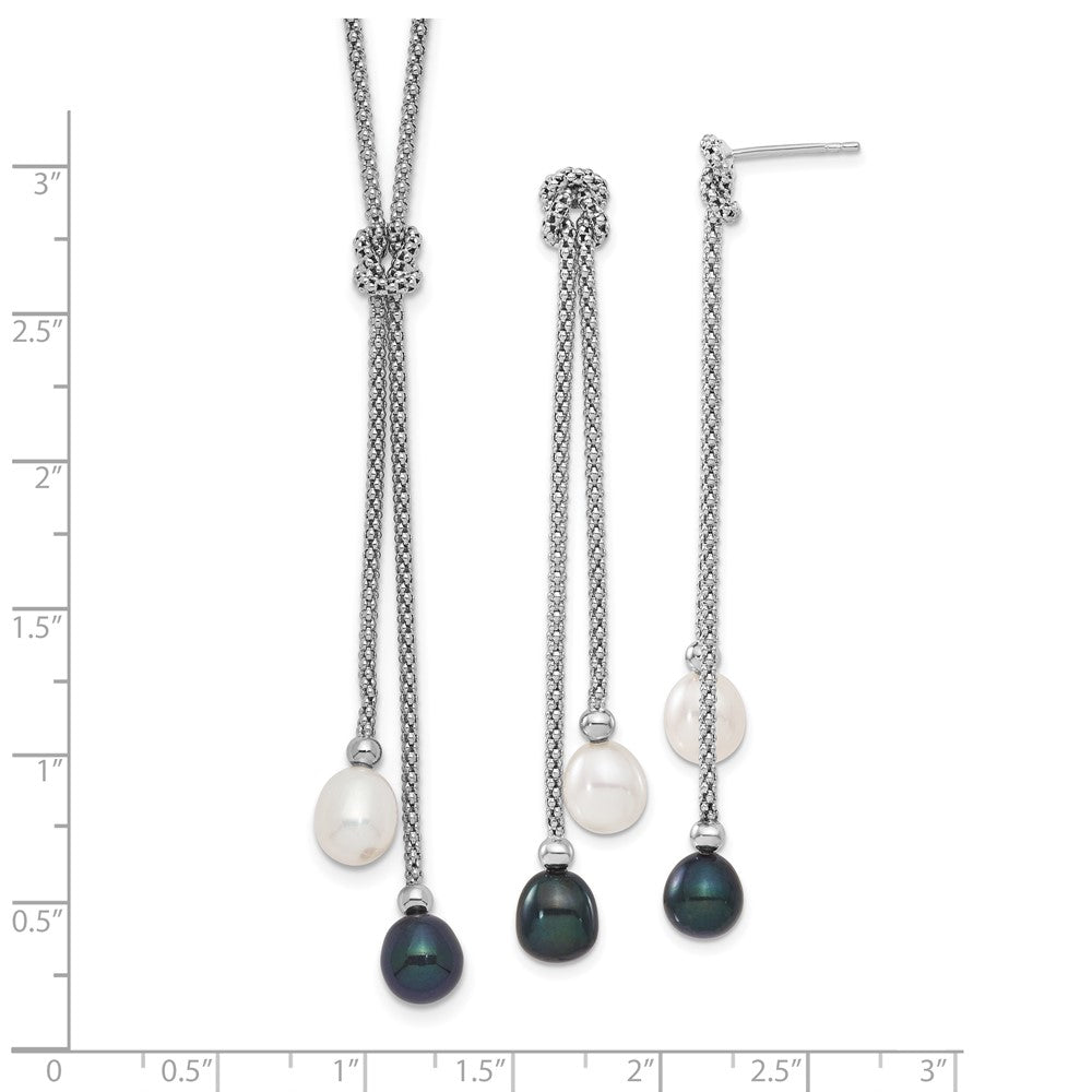 Sterling Silver Rhodium-Plated Fwc Pearl Knot 18 In. Neck/Earring Set