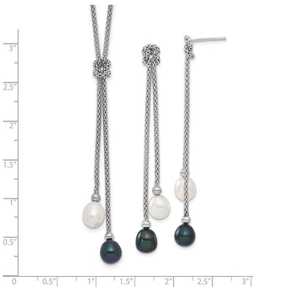 Sterling Silver Rhodium-Plated Fwc Pearl Knot 18 In. Neck/Earring Set