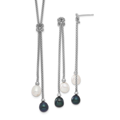 Sterling Silver Rhodium-Plated Fwc Pearl Knot 18 In. Neck/Earring Set