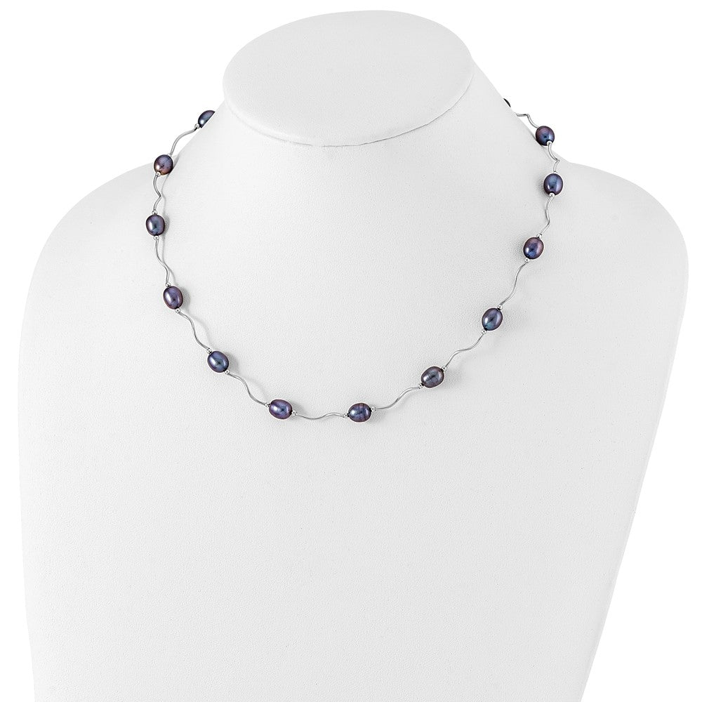 Sterling Silver Rh-Plated 6-7mm Black Fw Cultured Pearl Necklace