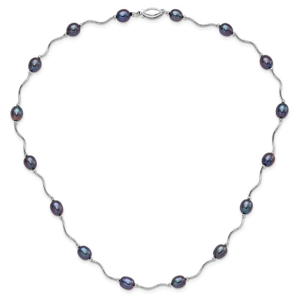 Sterling Silver Rh-Plated 6-7mm Black Fw Cultured Pearl Necklace
