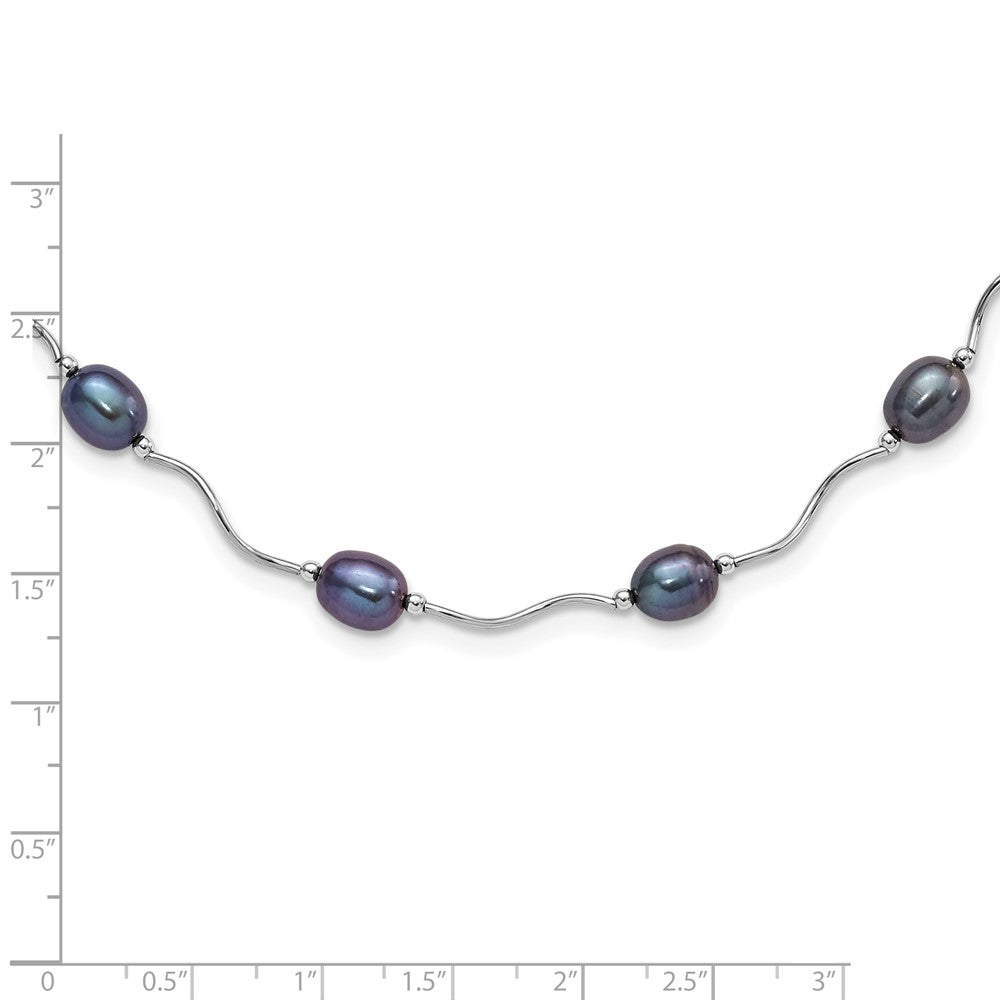 Sterling Silver Rh-Plated 6-7mm Black Fw Cultured Pearl Necklace