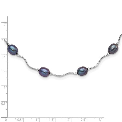 Sterling Silver Rh-Plated 6-7mm Black Fw Cultured Pearl Necklace