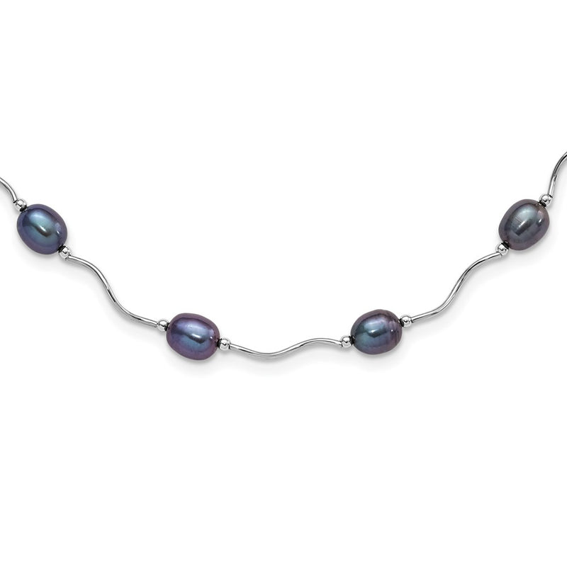 Sterling Silver Rh-Plated 6-7mm Black Fw Cultured Pearl Necklace