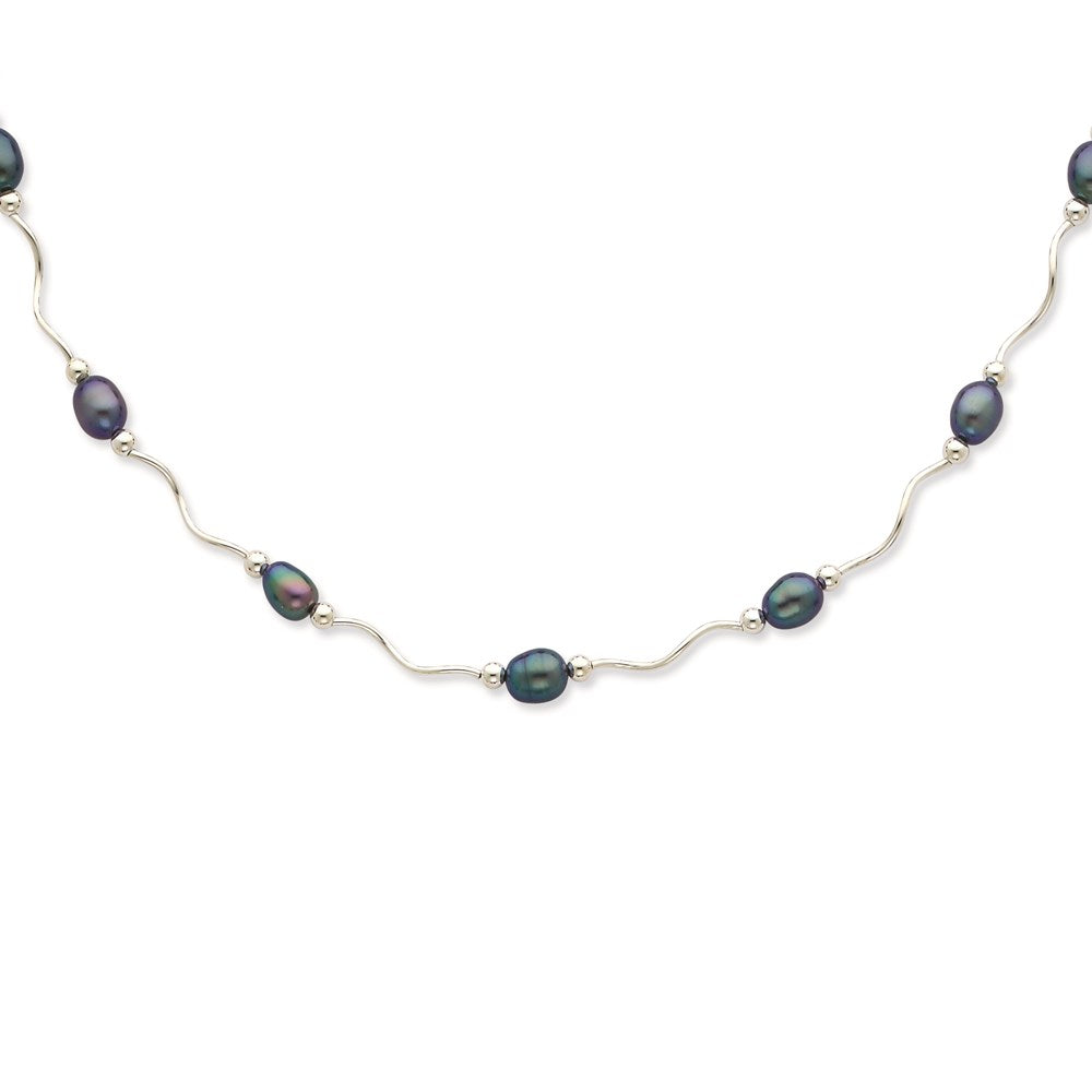 Sterling Silver Rh-Plated 6-7mm Black Fw Cultured Pearl Necklace