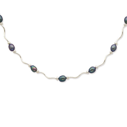 Sterling Silver Rh-Plated 6-7mm Black Fw Cultured Pearl Necklace