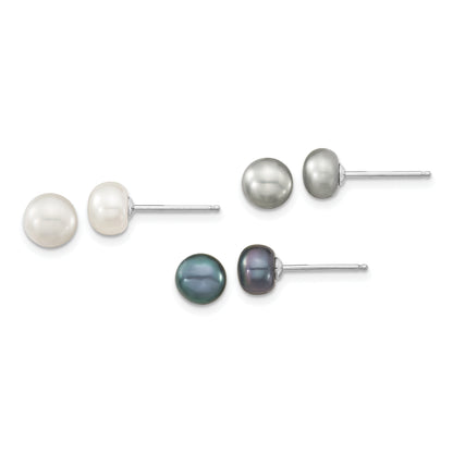 Sterling Silver Rhodium Fwc Pearl Necklace/ Bracelet/3Pc Earring Set