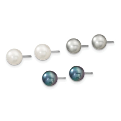 Sterling Silver Rhodium Fwc Pearl Necklace/ Bracelet/3Pc Earring Set