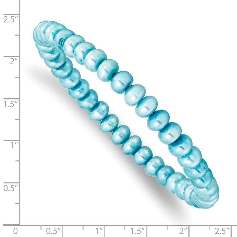7.5 Inch 6-7mm Teal Button Freshwater Cultured Pearl Stretch Bracelet