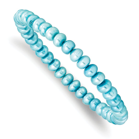 7.5 Inch 6-7mm Teal Button Freshwater Cultured Pearl Stretch Bracelet
