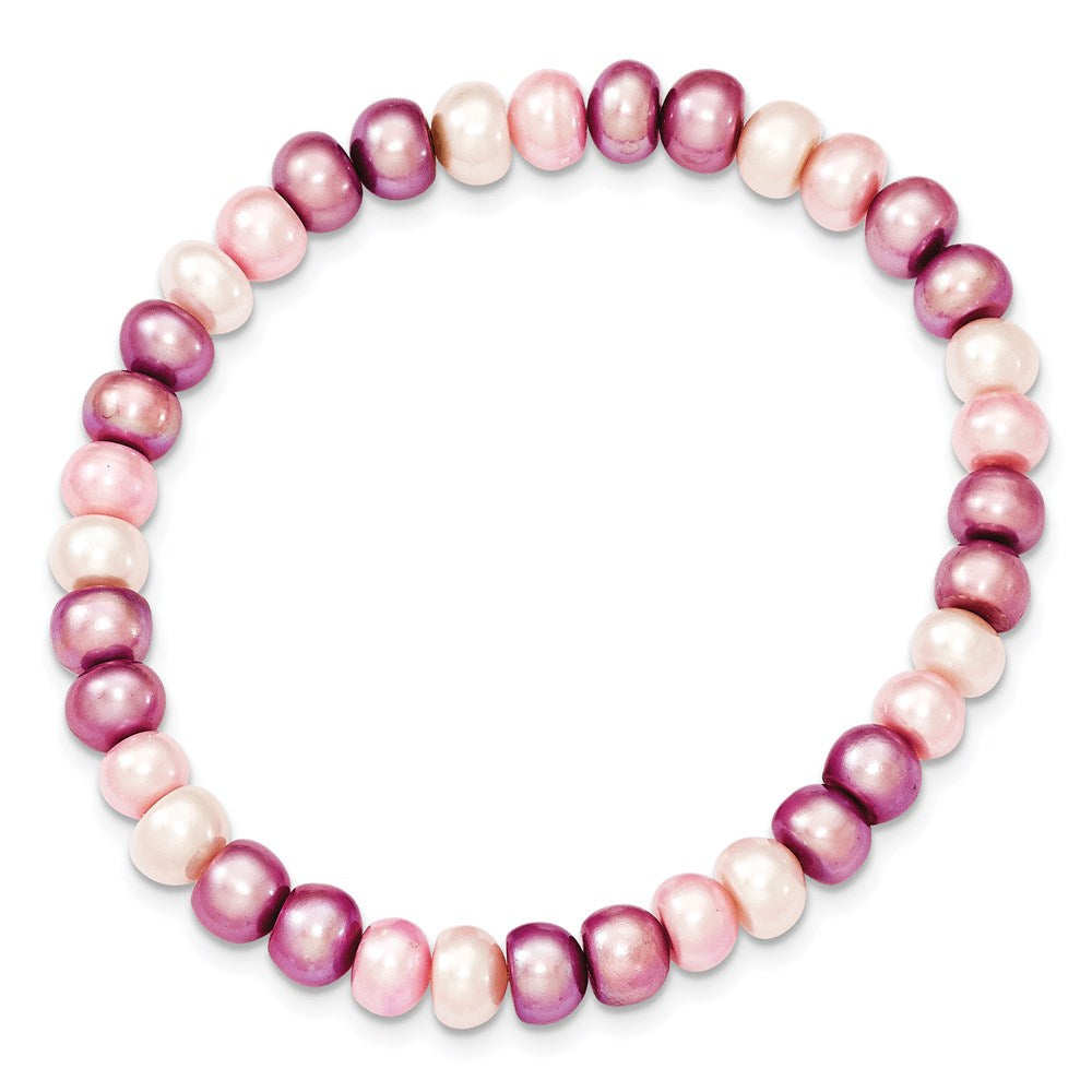 Fashion 6-7mm White/Lavender/Pink Button Freshwater Cultured Pearl Stretch Bracele