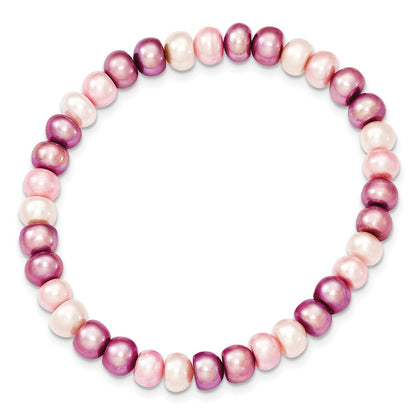 Fashion 6-7mm White/Lavender/Pink Button Freshwater Cultured Pearl Stretch Bracele