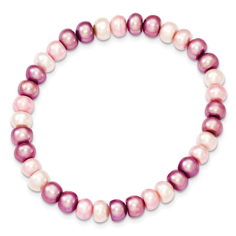 Fashion 6-7mm White/Lavender/Pink Button Freshwater Cultured Pearl Stretch Bracele