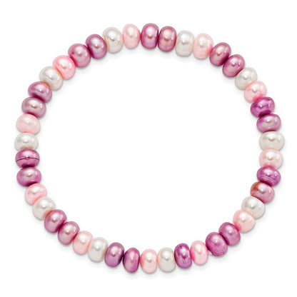 Fashion 6-7mm White/Lavender/Pink Button Freshwater Cultured Pearl Stretch Bracele
