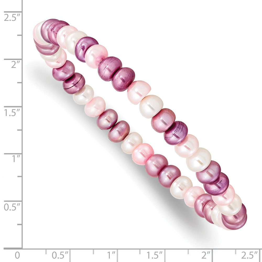 Fashion 6-7mm White/Lavender/Pink Button Freshwater Cultured Pearl Stretch Bracele