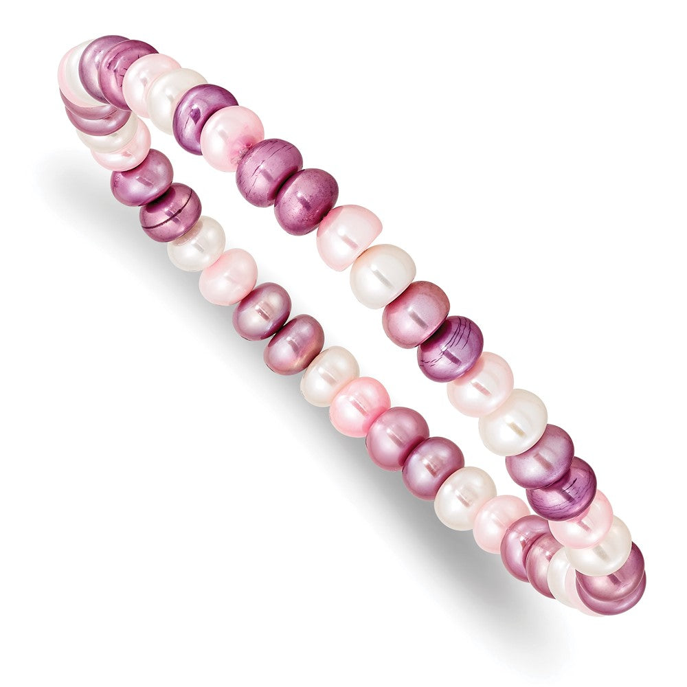 Fashion 6-7mm White/Lavender/Pink Button Freshwater Cultured Pearl Stretch Bracele