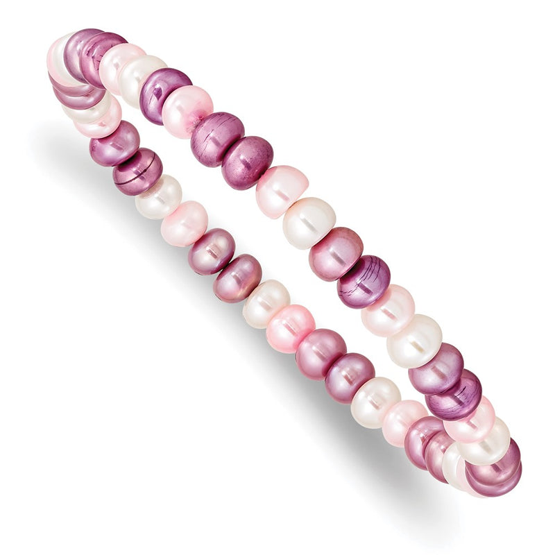 Fashion 6-7mm White/Lavender/Pink Button Freshwater Cultured Pearl Stretch Bracele