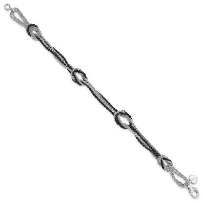 Sterling Silver Rhodium & Ruthenium-Plated Fancy Knot Chain Bracelet