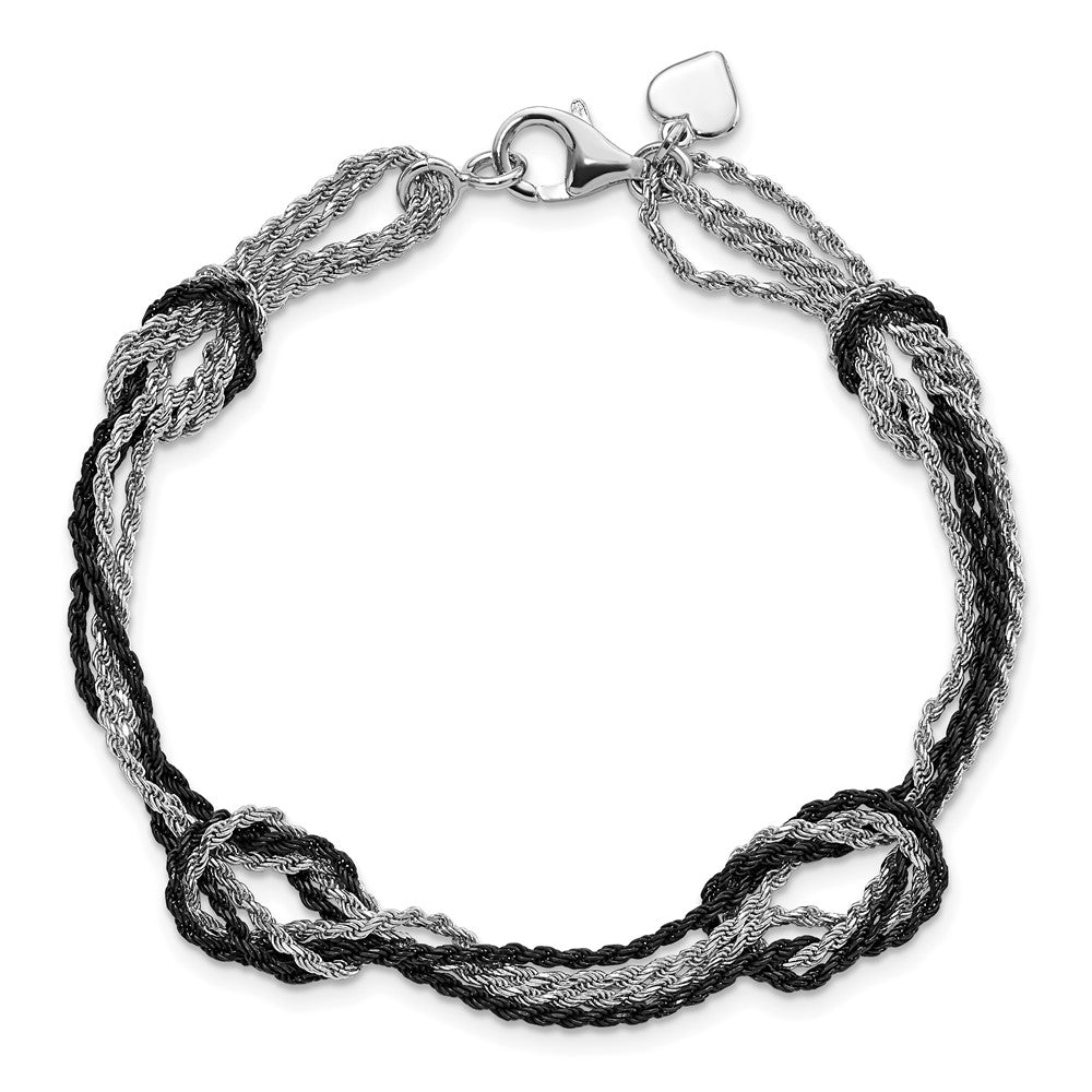 Sterling Silver Rhodium & Ruthenium-Plated Fancy Knot Chain Bracelet