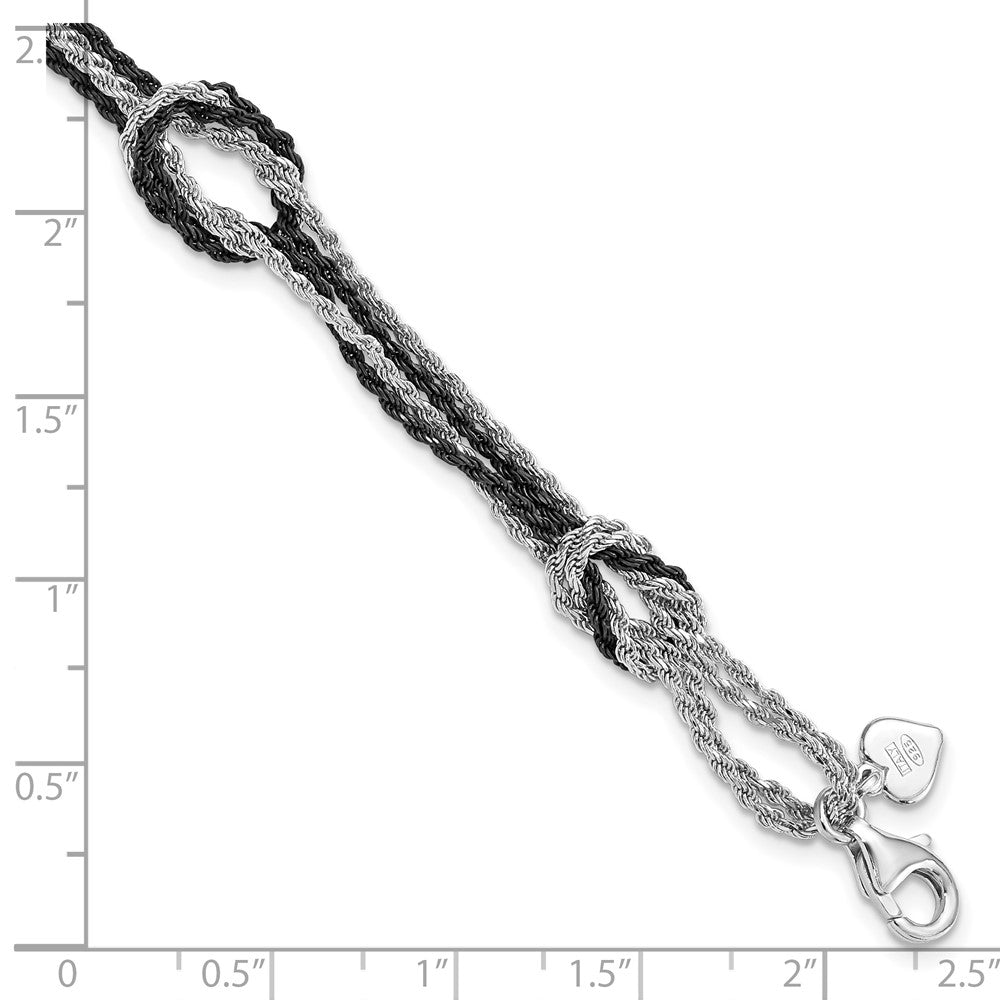 Sterling Silver Rhodium & Ruthenium-Plated Fancy Knot Chain Bracelet