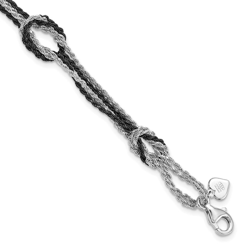 Sterling Silver Rhodium & Ruthenium-Plated Fancy Knot Chain Bracelet