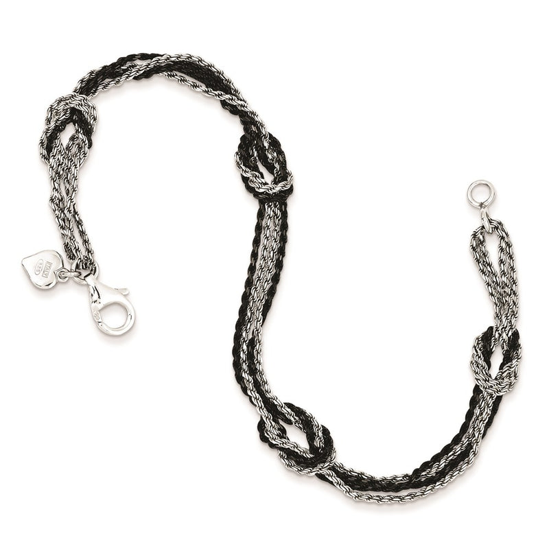 Sterling Silver Rhodium & Ruthenium-Plated Fancy Knot Chain Bracelet