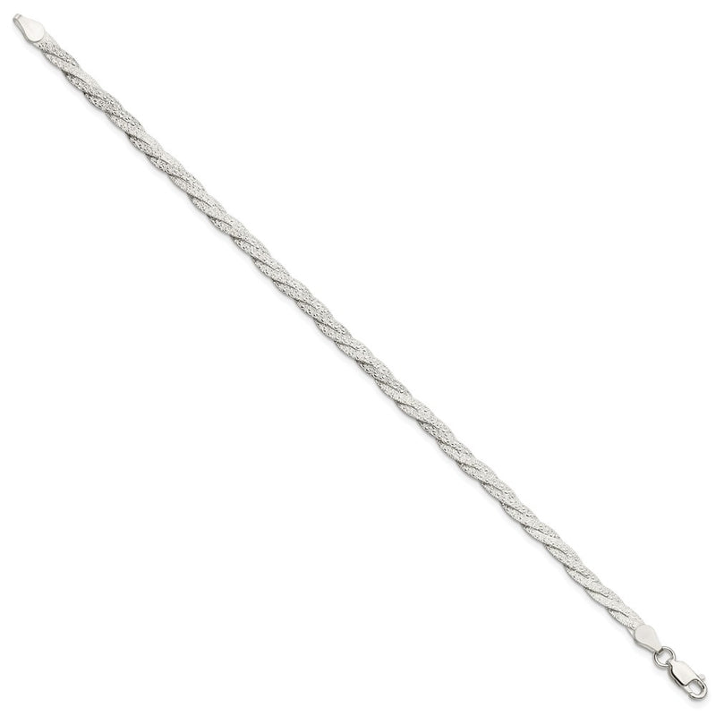 7.5 Inch Sterling Silver Fancy Textured Reversible Braided Bracelet