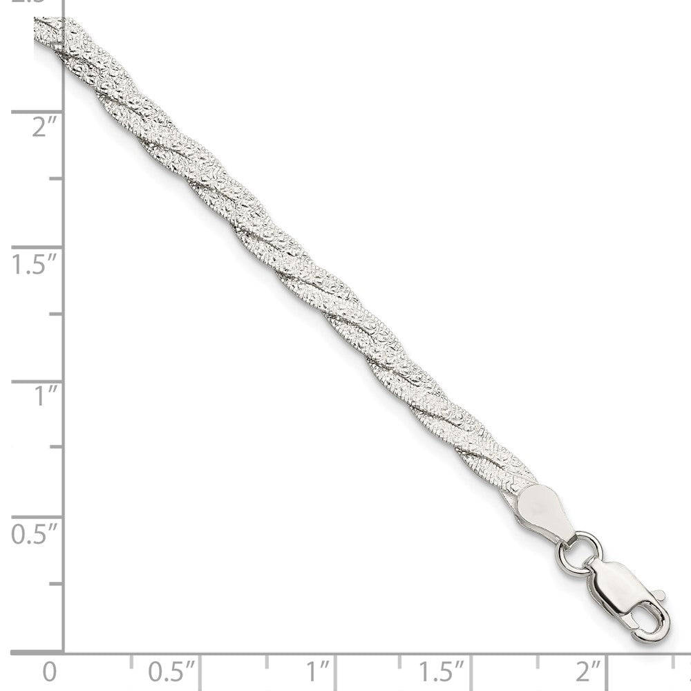 7.5 Inch Sterling Silver Fancy Textured Reversible Braided Bracelet