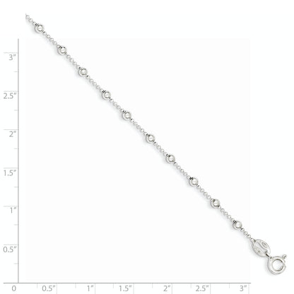 Sterling Silver Polished Beaded 6 Inch With 1 In Ext Bracelet