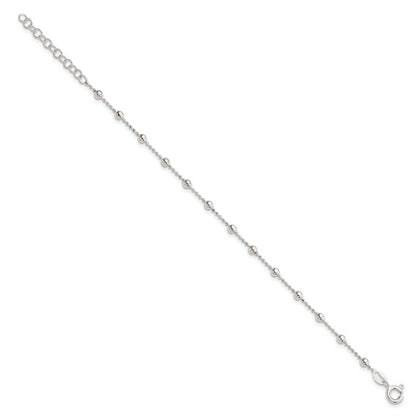 Sterling Silver Polished Beaded 6 Inch With 1 In Ext Bracelet