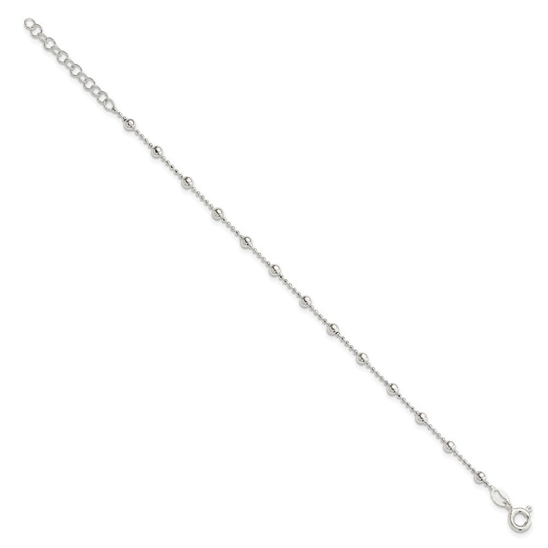 Sterling Silver Polished Beaded 6 Inch With 1 In Ext Bracelet