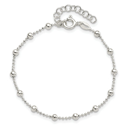 Sterling Silver Polished Beaded 6 Inch With 1 In Ext Bracelet