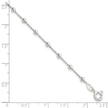 Sterling Silver Polished Beaded 6 Inch With 1 In Ext Bracelet