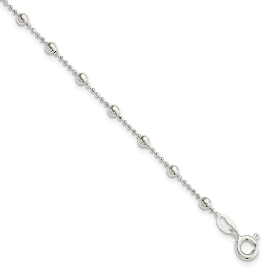 Sterling Silver Polished Beaded 6 Inch With 1 In Ext Bracelet