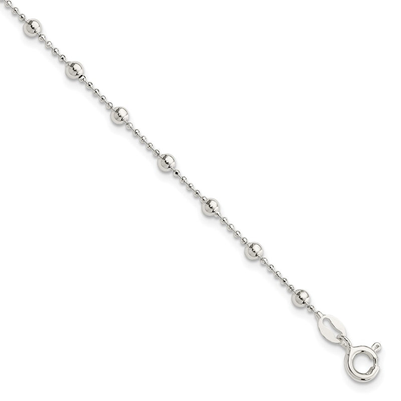 Sterling Silver Polished Beaded 6 Inch With 1 In Ext Bracelet