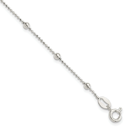 7 Inch Sterling Silver Polished Beaded Bracelet