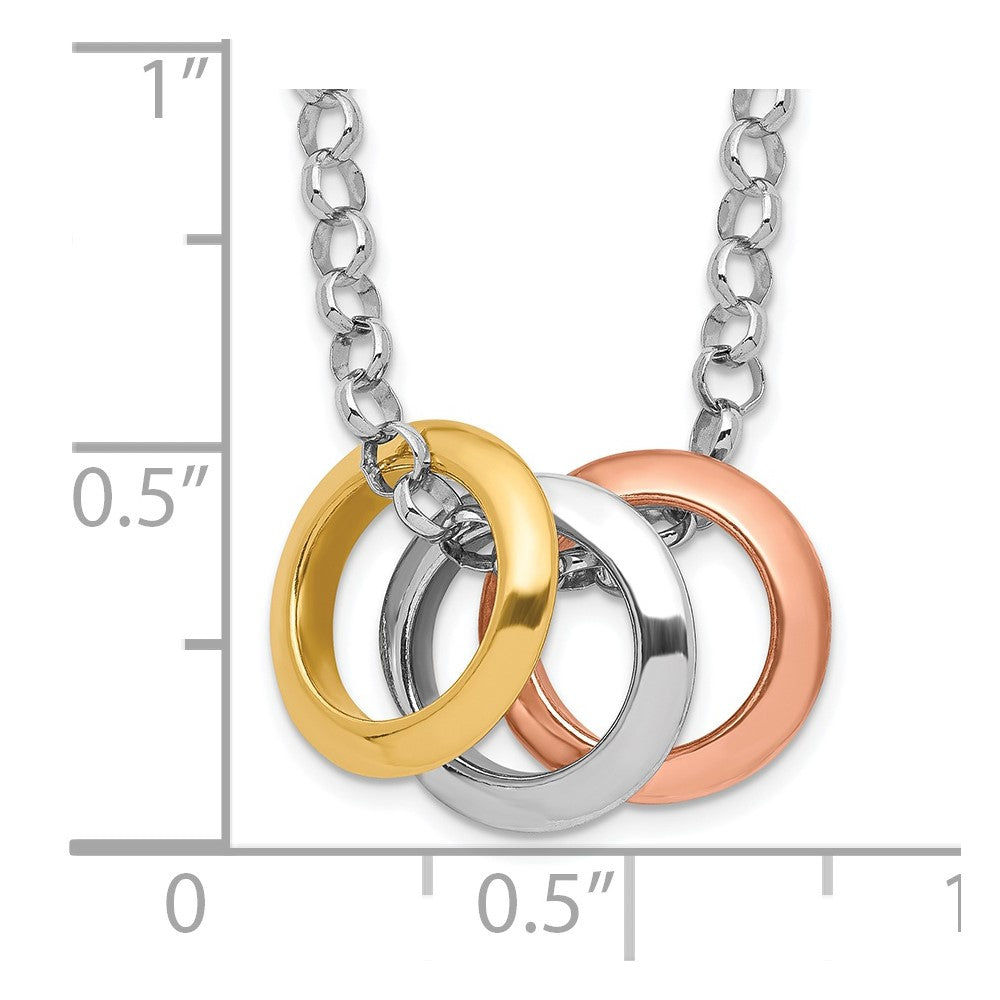 Sterling Silver Rhodium, Rose And Gold-Plated 3-Circle Necklace