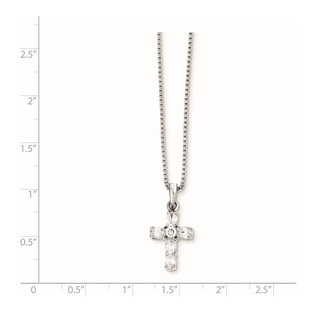 Sterling Silver Rhodium-Plated Cz Cross Necklace