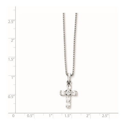 Sterling Silver Rhodium-Plated Cz Cross Necklace