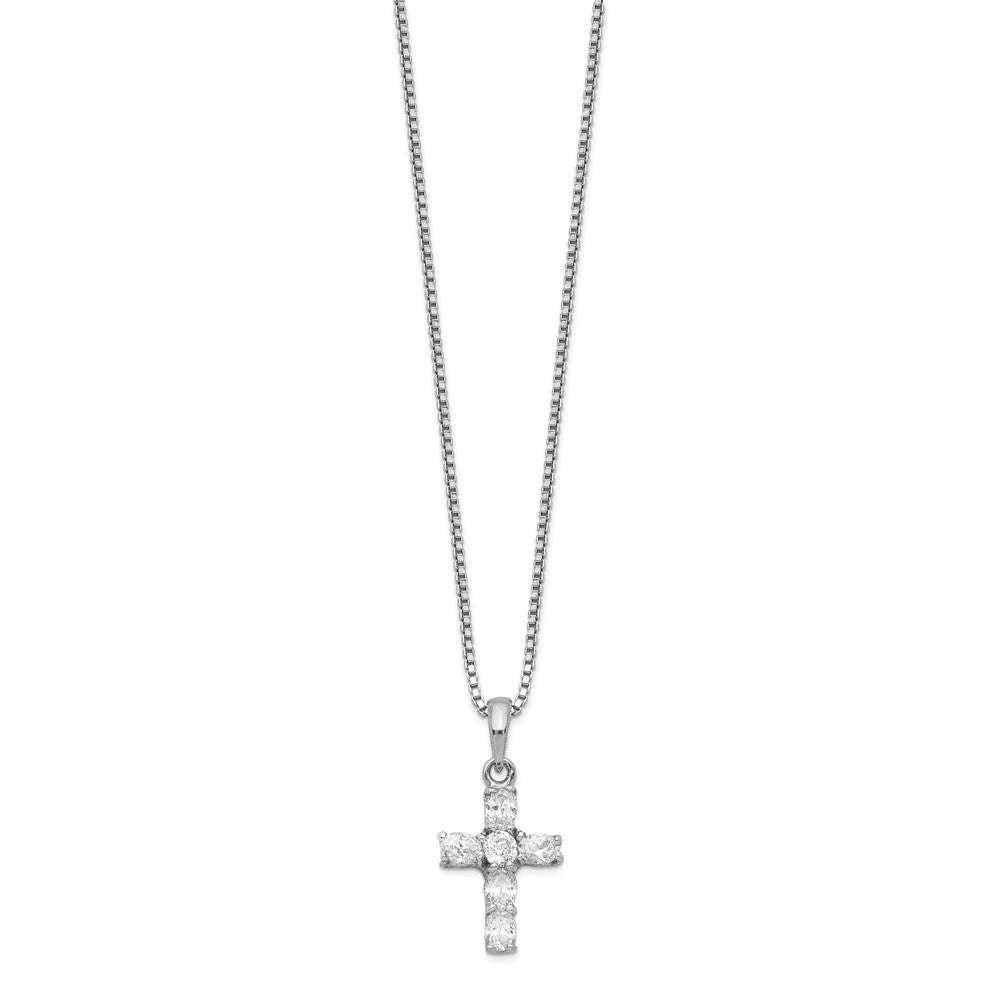 Sterling Silver Rhodium-Plated Cz Cross Necklace