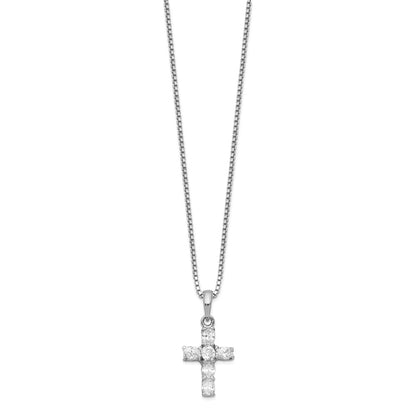 Sterling Silver Rhodium-Plated Cz Cross Necklace