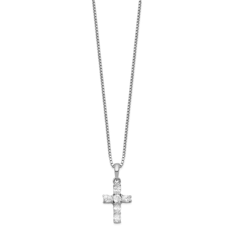 Sterling Silver Rhodium-Plated Cz Cross Necklace