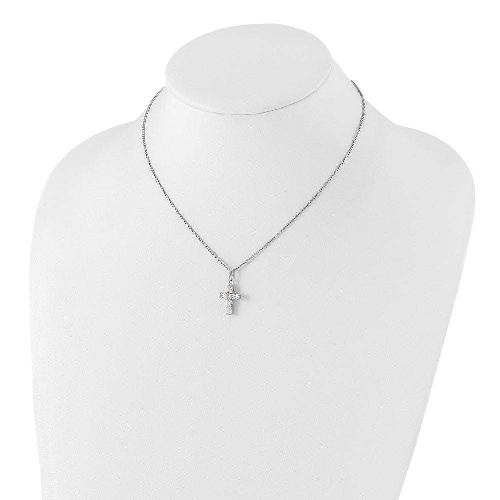 Sterling Silver Rhodium-Plated Cz Cross Necklace