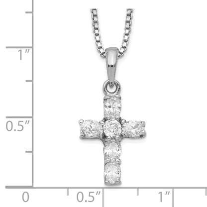 Sterling Silver Rhodium-Plated Cz Cross Necklace